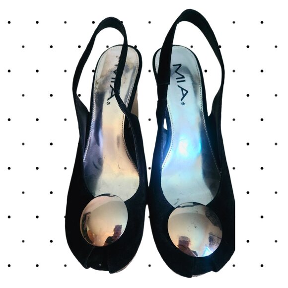 Peep toe sling back disco wedges SIZE 8 - Picture 3 of 4